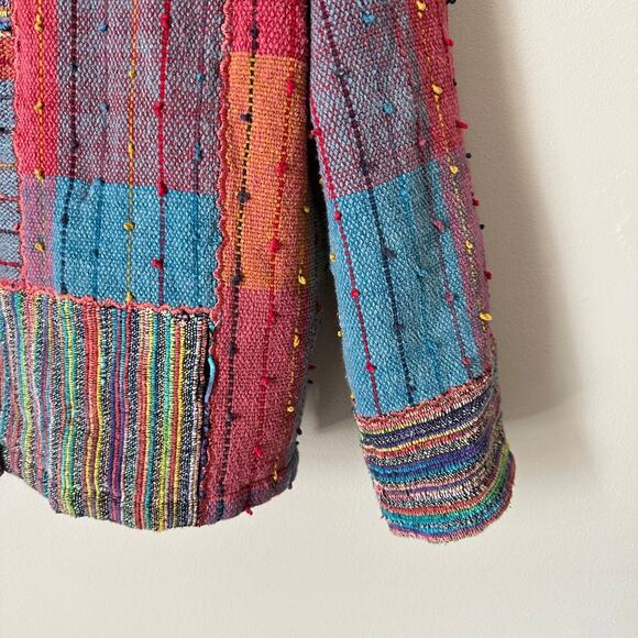 Travel Smith Vintage Jacket Womens Large BOHO Woven 90s Patchwork Rug Colorblock - Picture 3 of 11
